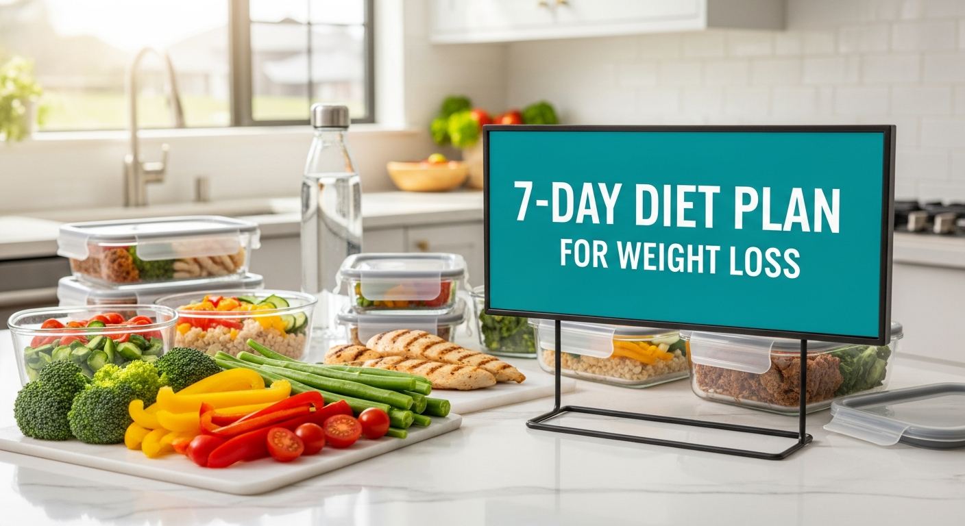 7-Day Diet Plan for Weight Loss: Your Complete Guide 7-day diet plan for weight loss sign displayed in a bright, organized kitchen setting