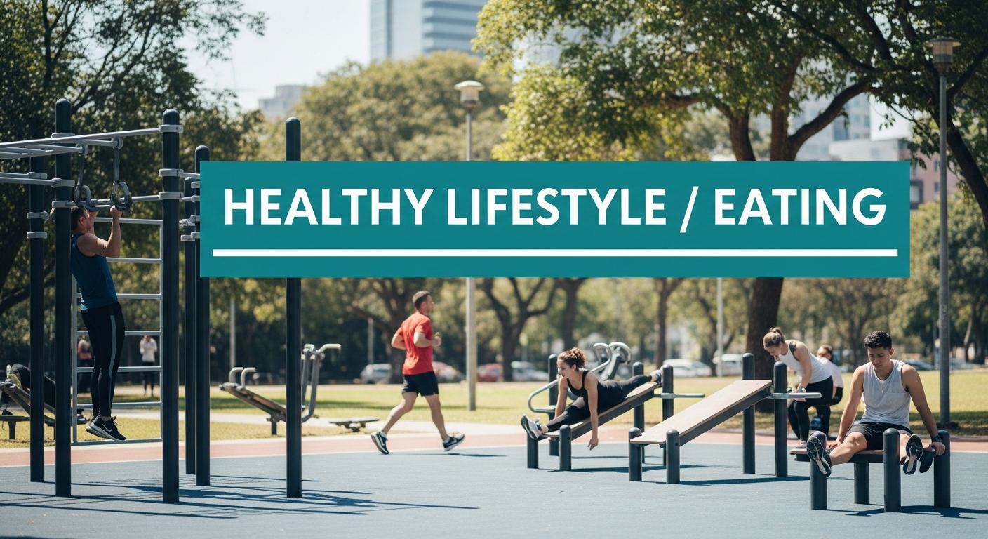 healthy lifestyle eating in an outdoor fitness and wellness park setting