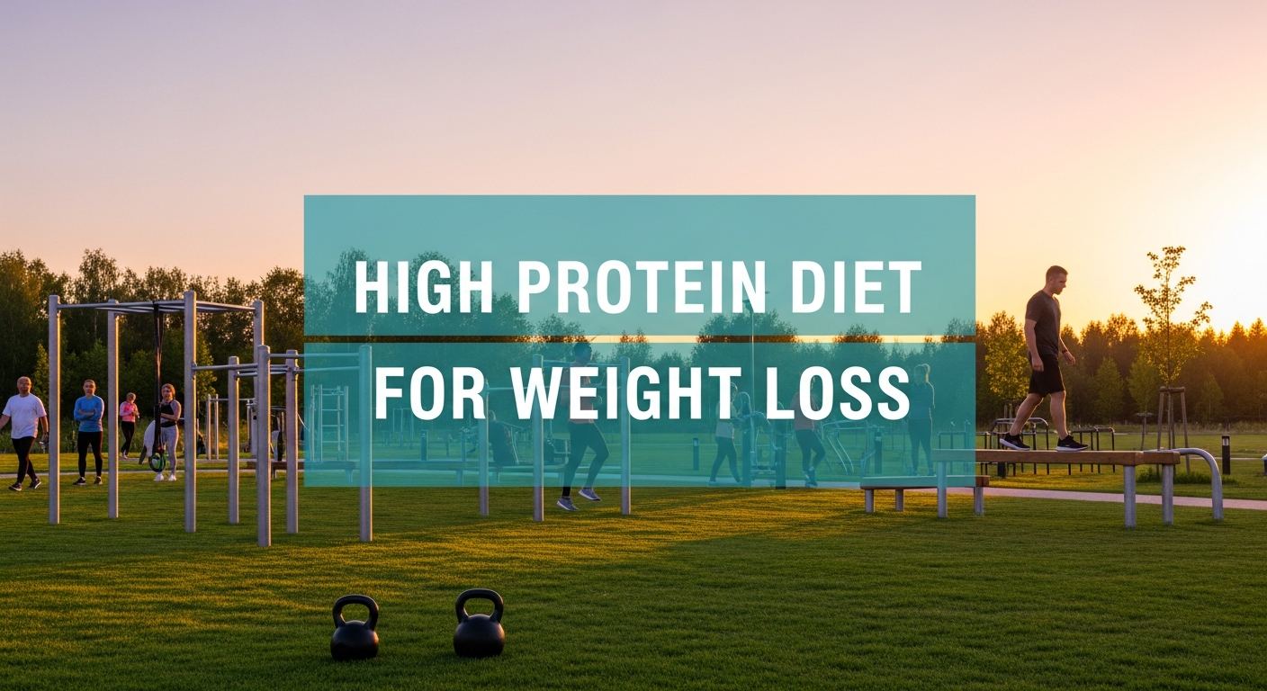 high protein diet for weight loss featured in an outdoor fitness park at golden hour