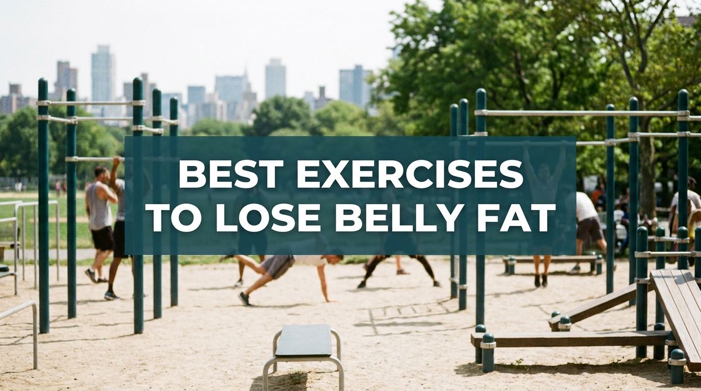 best exercises to lose belly fat on a sign at an outdoor fitness park