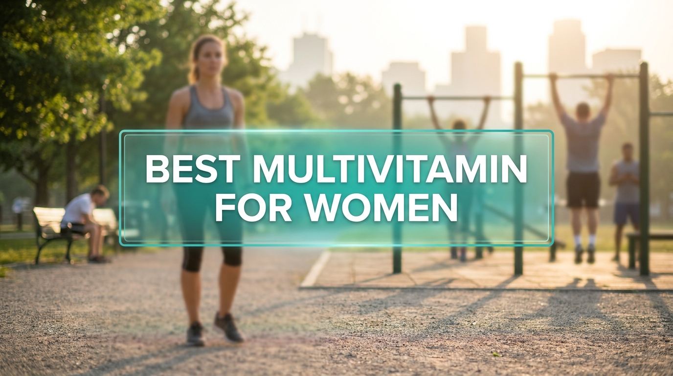 best multivitamin for women sign in an outdoor health and wellness setting