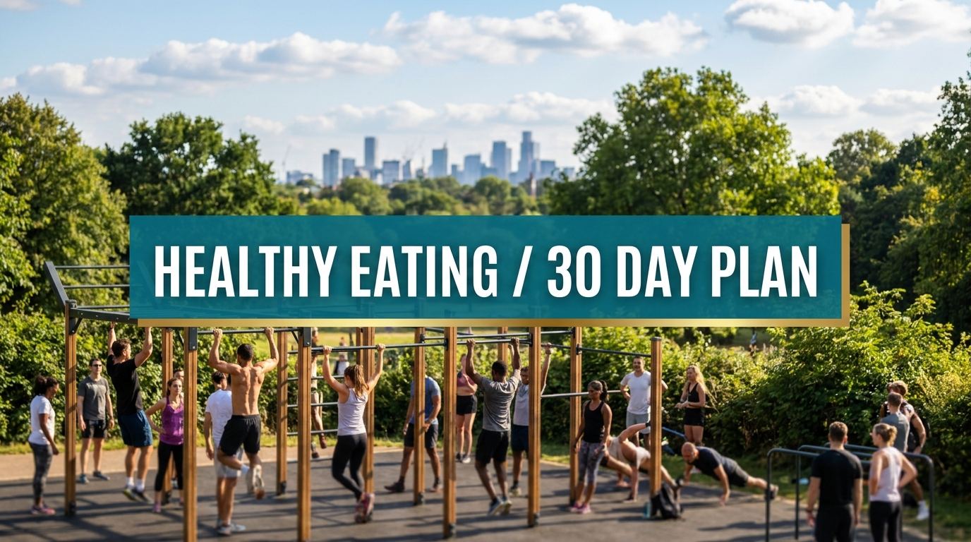 healthy eating 30 day plan outdoor fitness park wellness setting