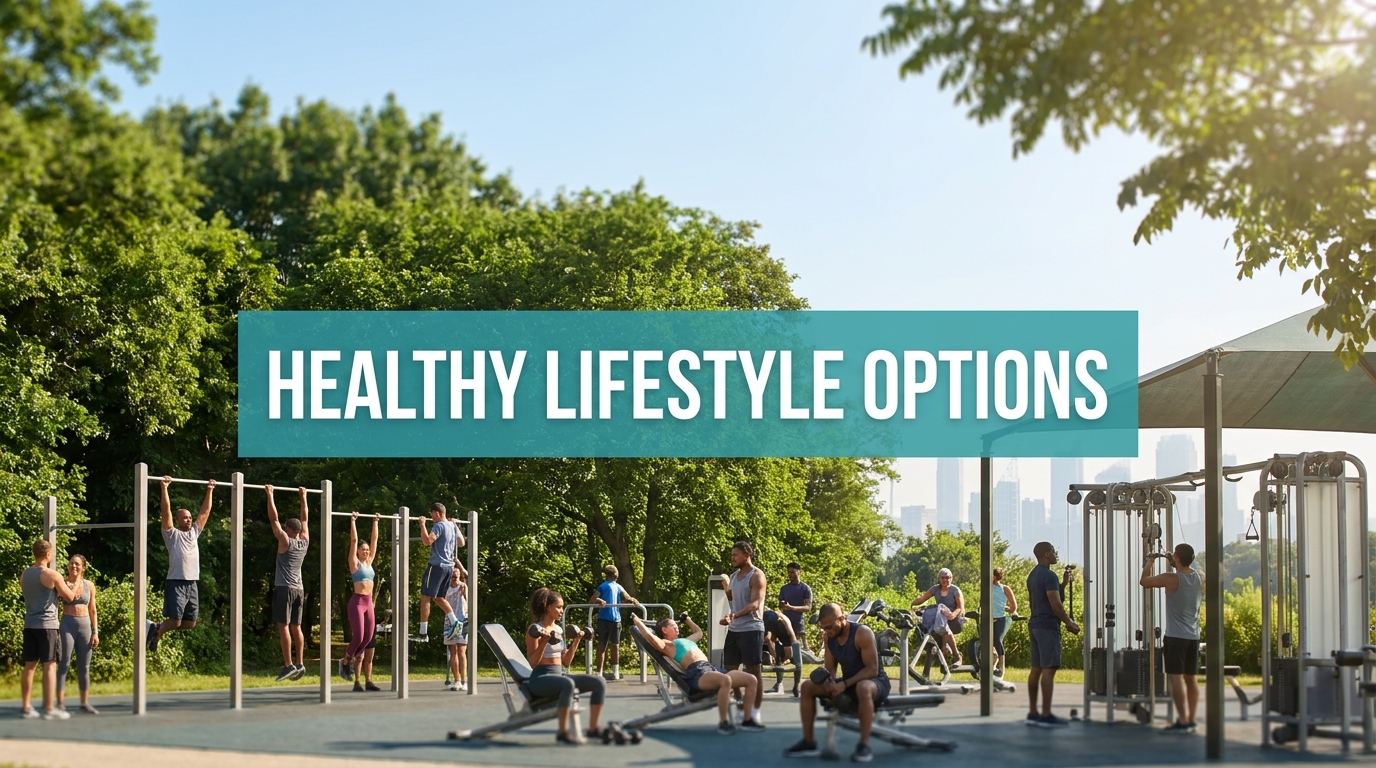 Healthy lifestyle options in an outdoor fitness park setting