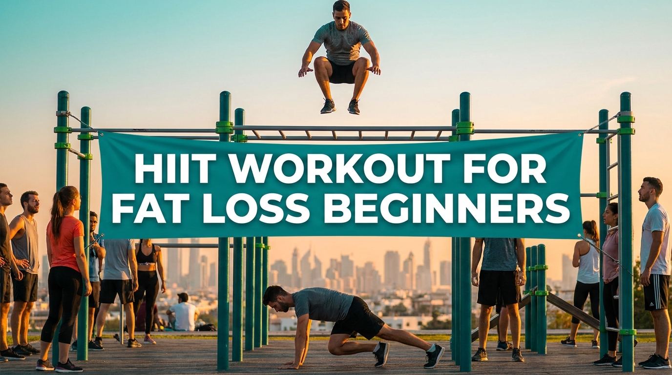 Beginners doing an outdoor HIIT workout for fat loss in a park